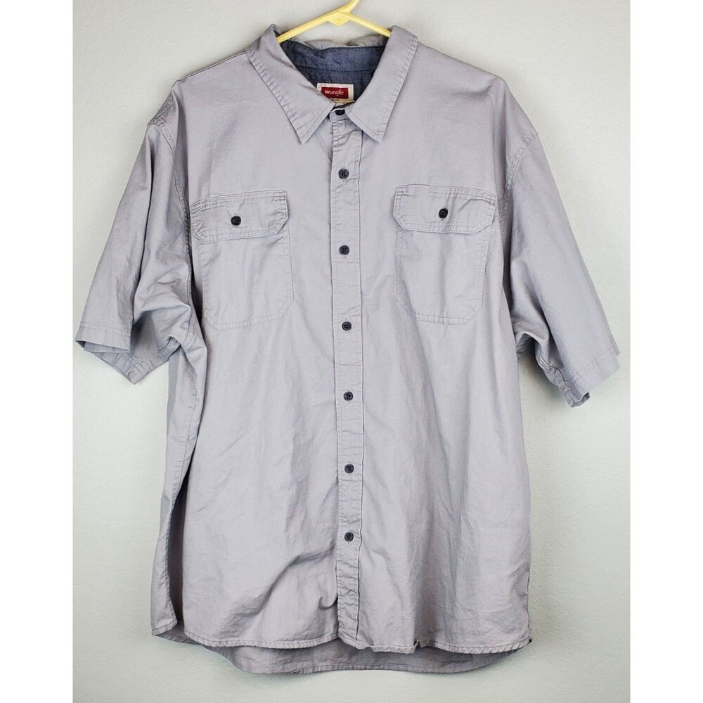 Wrangler Men's 2XL XXL Casual Button Down Shirt Gray Short Sleeve Pockets Flex